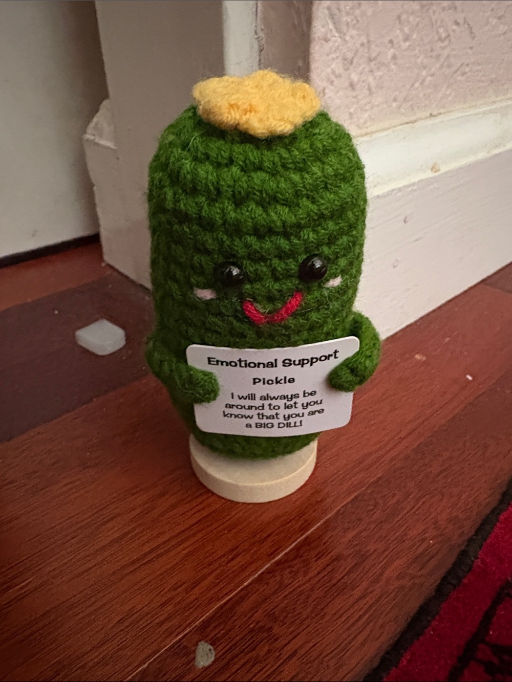 Crochet Emotional Support Pickle Plush - Green with Yellow Top